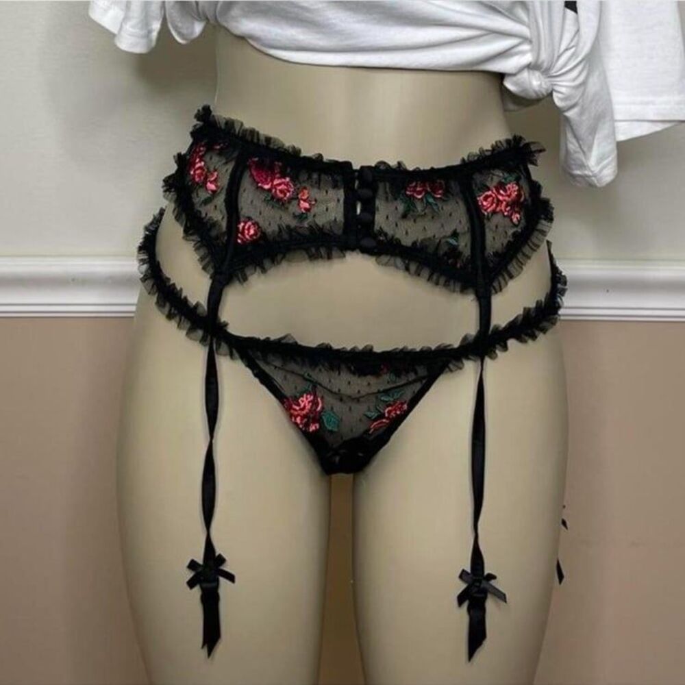 For Love & Lemons for Victoria’s Secret Rose Bloom Garter Belt & Panty 2 PCS Set